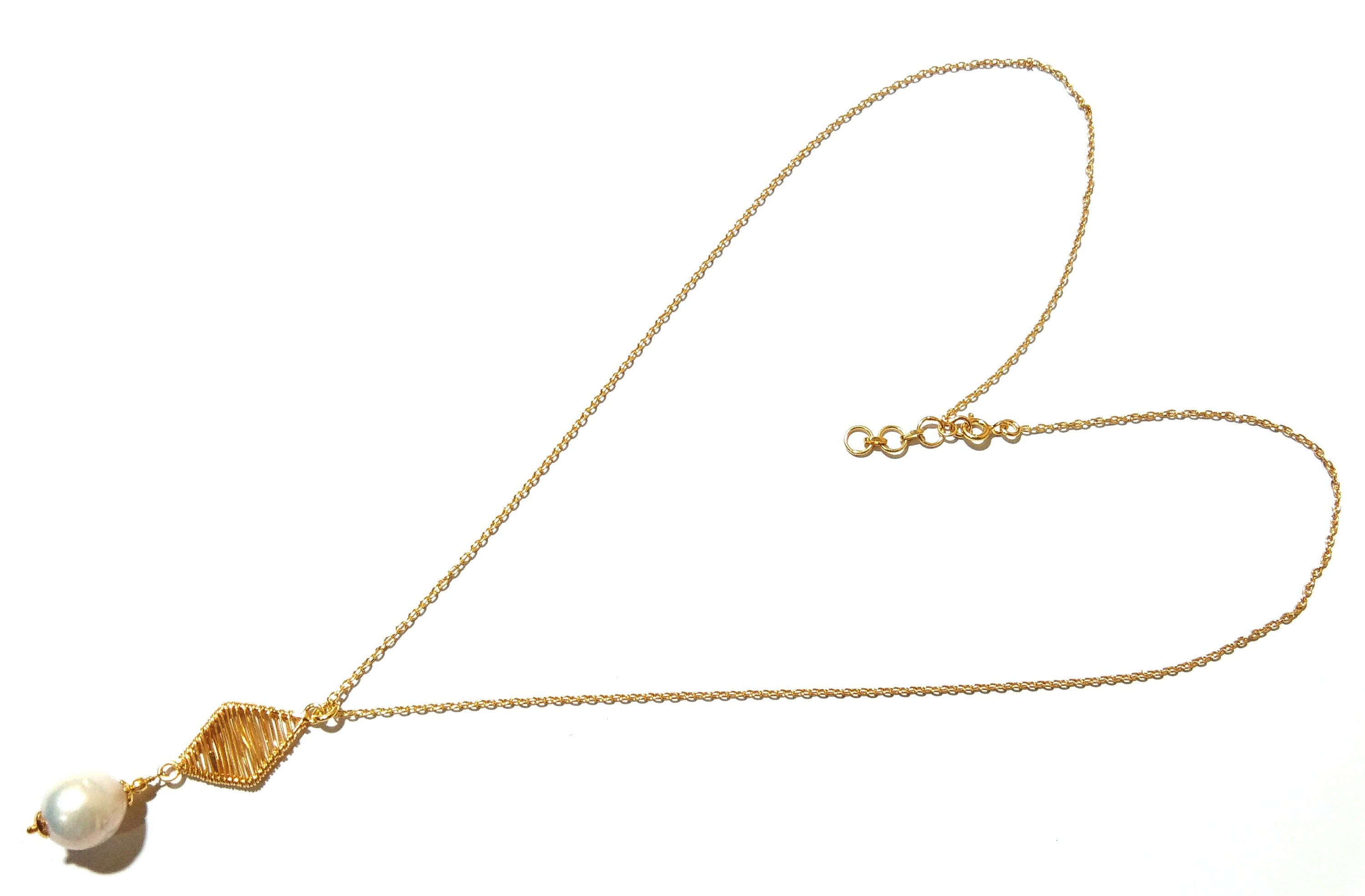 Natural Fresh Water Baroque Pearl Stone Chain Necklace, 925 Sterling Silver Gold Plating Chain Necklace Pendant, For Girls & Women Birthday